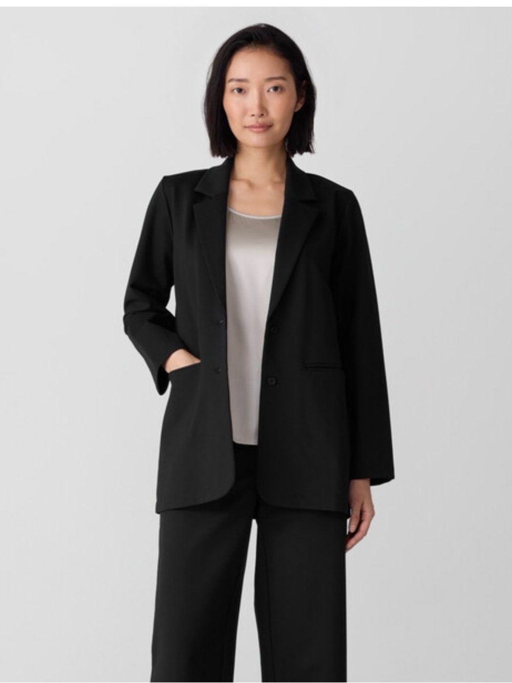 Eileen Fisher Black Relaxed Single-Breasted Blazer